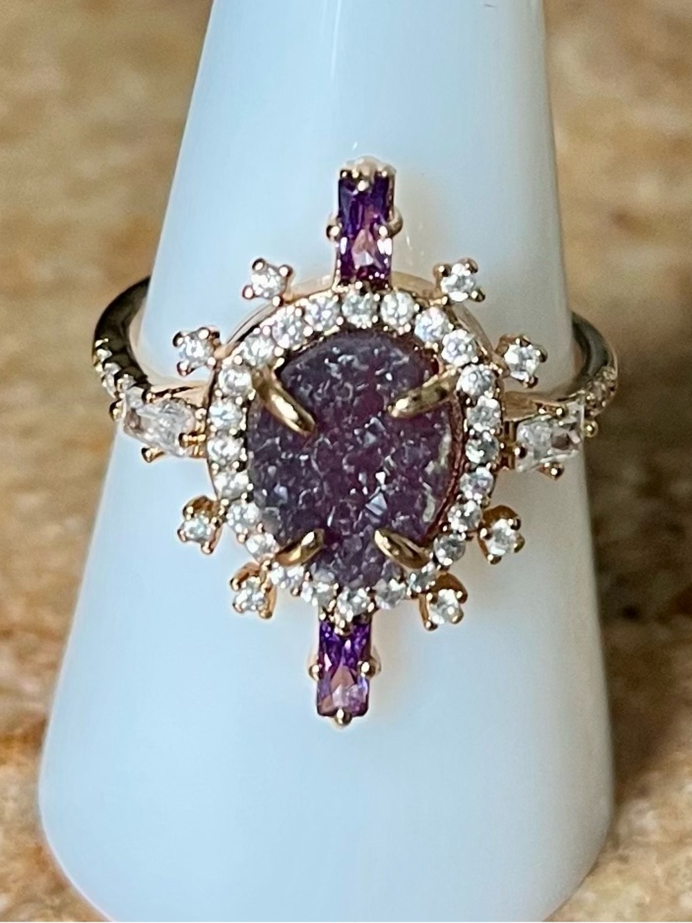 Bomb Party Retro Iceland Dreams RBP4144 Amethyst Druzy Sz 9 Rose Gold Ring